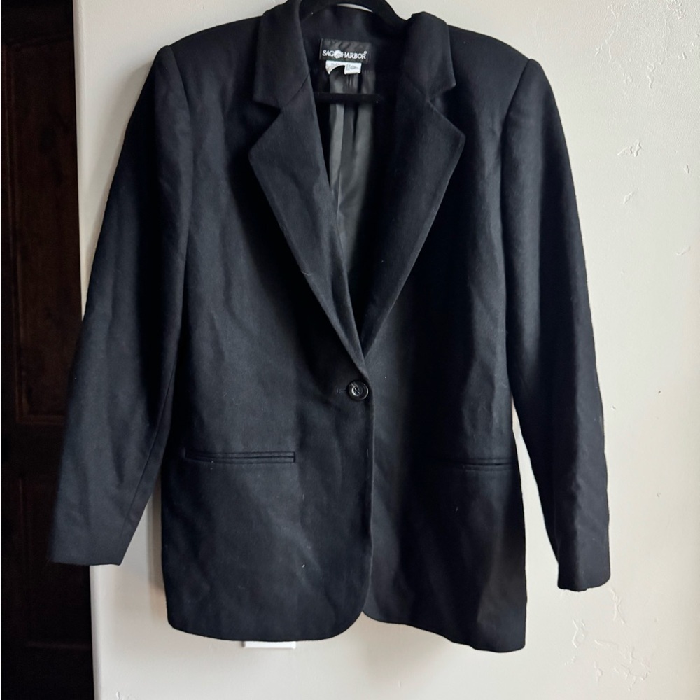 Sag Harbor Black Classic Blazer Wool Structured Workwear Power Officr Chic 12